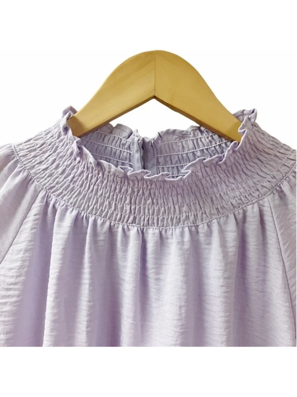 NEW Feminine Nine West Womens Smocked Blouse LARGE Pastel Lilac Peasant Office